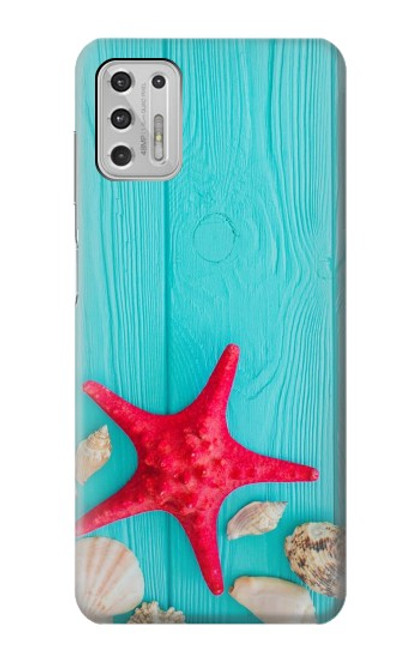 W3428 Aqua Wood Starfish Shell Hard Case and Leather Flip Case For Motorola Moto G Stylus (2021)