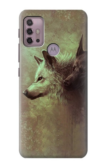 W0931 White Black Wolf Hard Case and Leather Flip Case For Motorola Moto G30, G20, G10