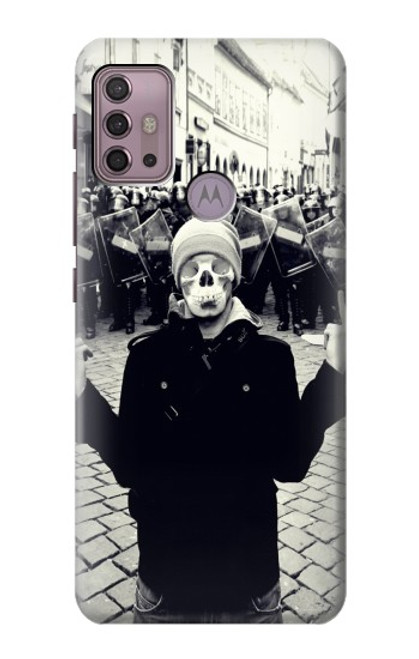 W1108 Skull Mask Man Protester Hard Case and Leather Flip Case For Motorola Moto G30, G20, G10