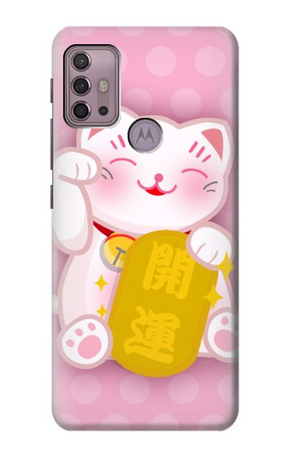 W3025 Pink Maneki Neko Lucky Cat Hard Case and Leather Flip Case For Motorola Moto G30, G20, G10