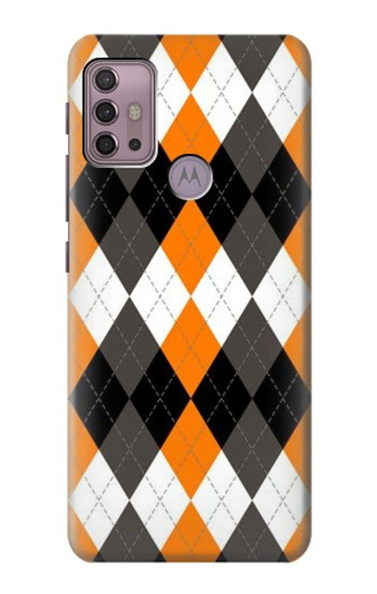 W3421 Black Orange White Argyle Plaid Hard Case and Leather Flip Case For Motorola Moto G30, G20, G10