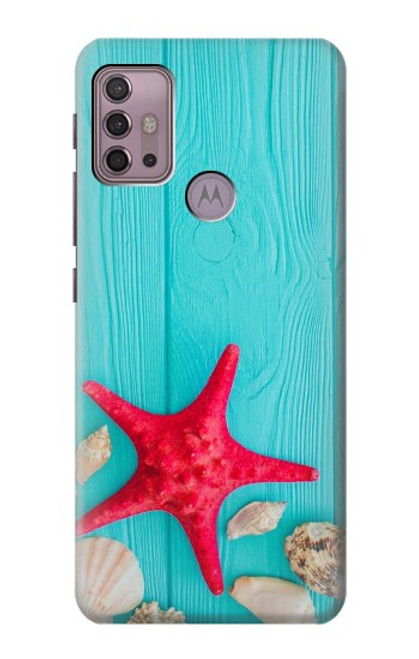 W3428 Aqua Wood Starfish Shell Hard Case and Leather Flip Case For Motorola Moto G30, G20, G10