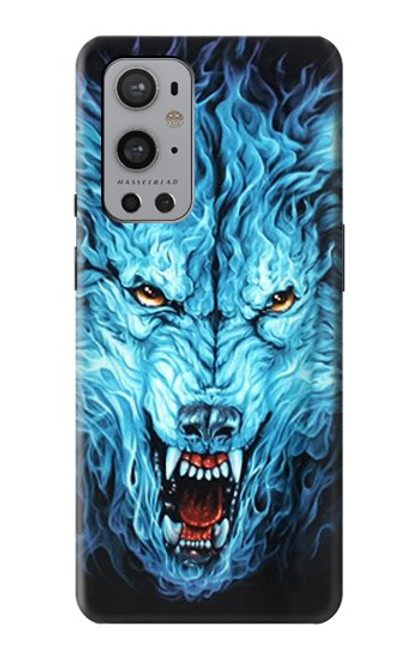 W0752 Blue Fire Grim Wolf Hard Case and Leather Flip Case For OnePlus 9 Pro