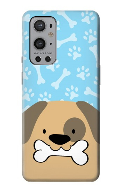 W2669 Cute Dog Paws Bones Cartoon Hard Case and Leather Flip Case For OnePlus 9 Pro