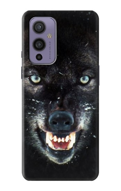 W2823 Black Wolf Blue Eyes Face Hard Case and Leather Flip Case For OnePlus 9