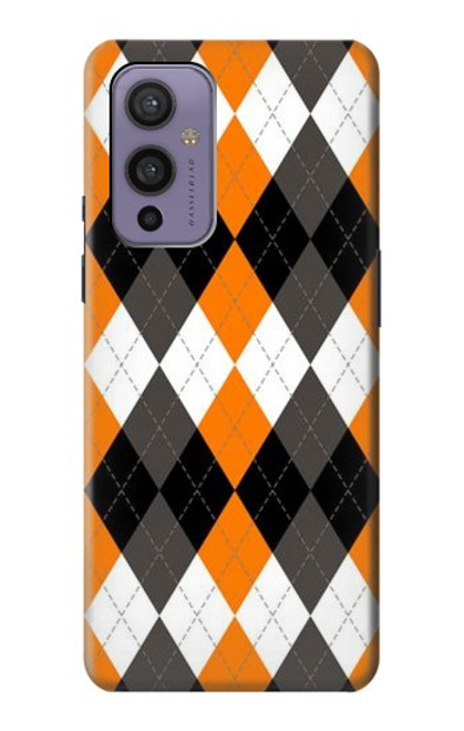 W3421 Black Orange White Argyle Plaid Hard Case and Leather Flip Case For OnePlus 9