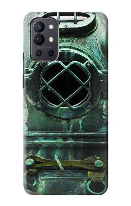 W2632 Antique Vintage Deep Sea Diver Helmet Hard Case and Leather Flip Case For OnePlus 9R