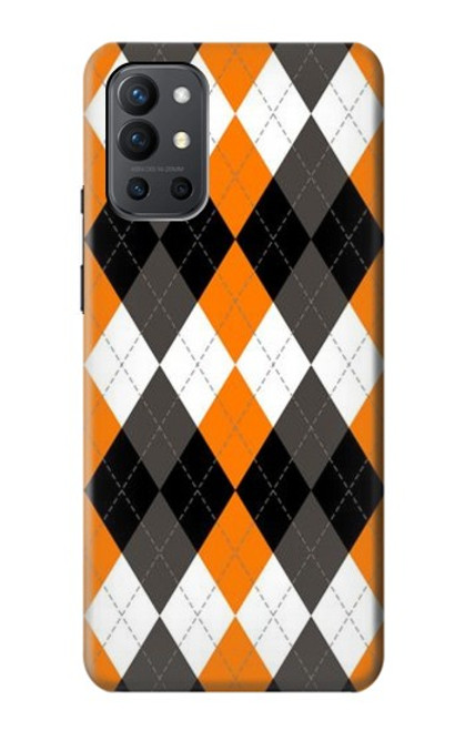 W3421 Black Orange White Argyle Plaid Hard Case and Leather Flip Case For OnePlus 9R