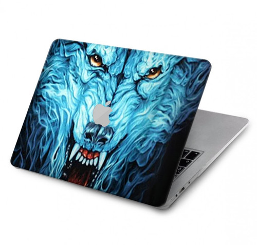 W0752 Blue Fire Grim Wolf Hard Case Cover For MacBook Air 13″ - A1932, A2179, A2337