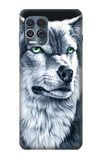 W0123 Grim White Wolf Hard Case and Leather Flip Case For Motorola Edge S