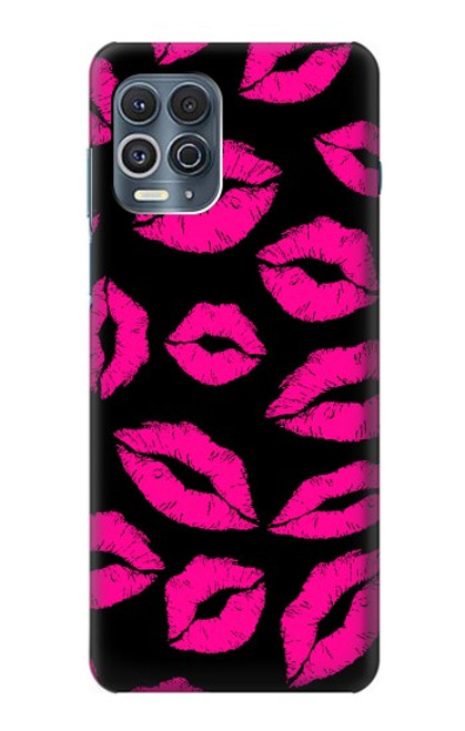 W2933 Pink Lips Kisses on Black Hard Case and Leather Flip Case For Motorola Edge S