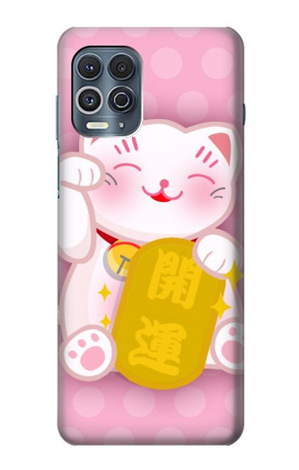 W3025 Pink Maneki Neko Lucky Cat Hard Case and Leather Flip Case For Motorola Edge S