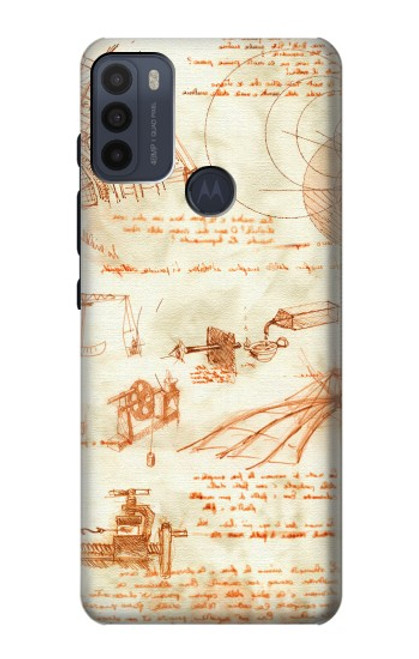 W0566 Technical Drawing Da Vinci Hard Case and Leather Flip Case For Motorola Moto G50