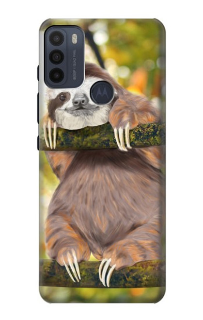 W3138 Cute Baby Sloth Paint Hard Case and Leather Flip Case For Motorola Moto G50