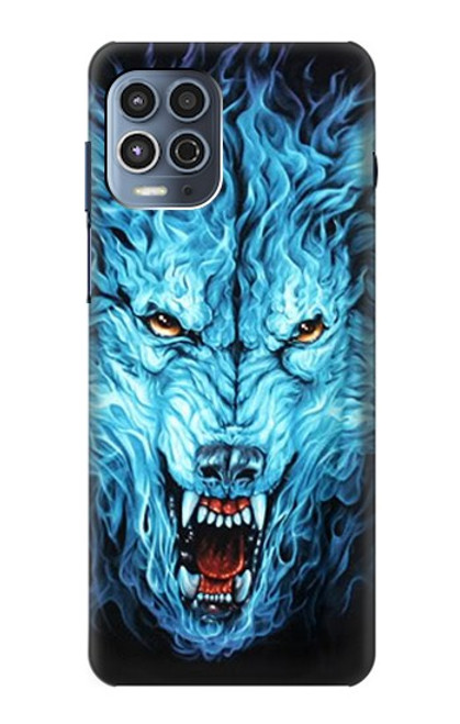 W0752 Blue Fire Grim Wolf Hard Case and Leather Flip Case For Motorola Moto G100