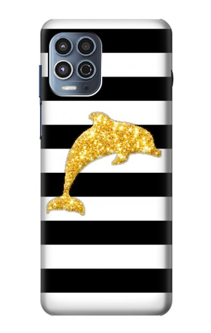 W2882 Black and White Striped Gold Dolphin Hard Case and Leather Flip Case For Motorola Moto G100