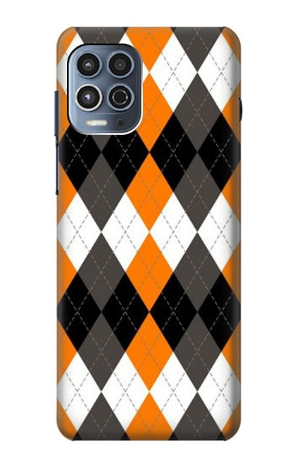 W3421 Black Orange White Argyle Plaid Hard Case and Leather Flip Case For Motorola Moto G100