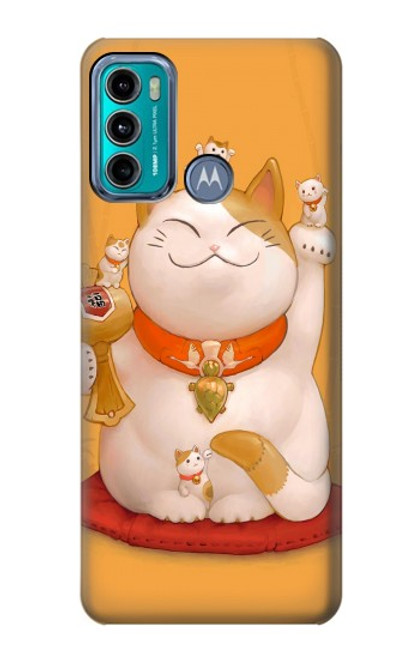 W1217 Maneki Neko Lucky Cat Hard Case and Leather Flip Case For Motorola Moto G60, G40 Fusion