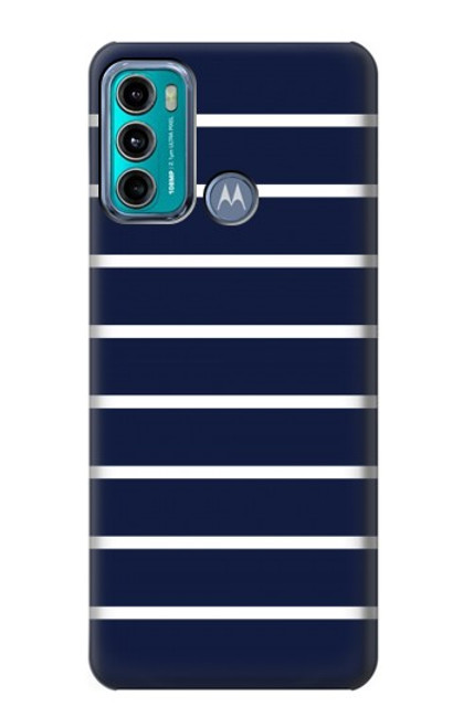 W2767 Navy White Striped Hard Case and Leather Flip Case For Motorola Moto G60, G40 Fusion