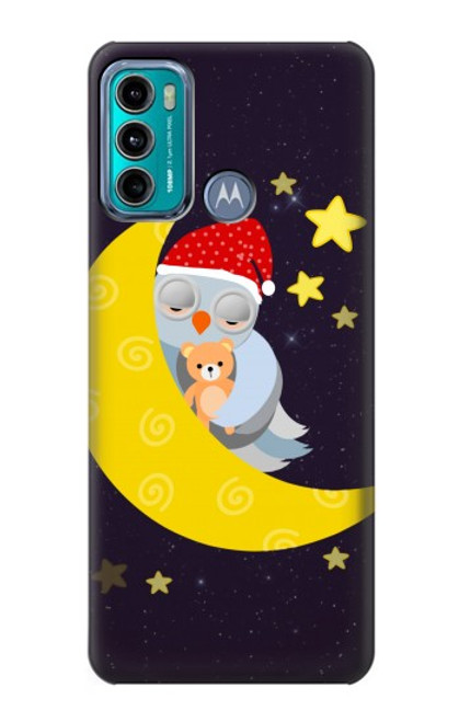 W2849 Cute Sleepy Owl Moon Night Hard Case and Leather Flip Case For Motorola Moto G60, G40 Fusion