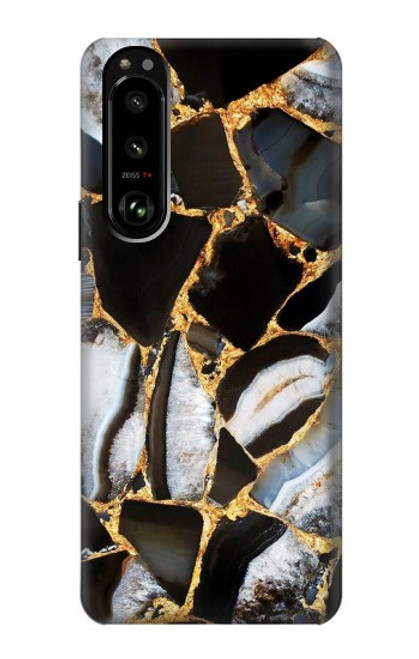 W3419 Gold Marble Graphic Print Hard Case and Leather Flip Case For Sony Xperia 5 III