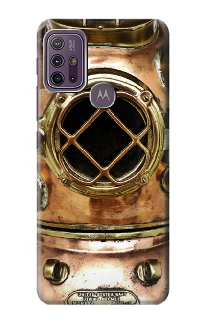 W2412 Vintage Deep Sea Diving Helmet Hard Case and Leather Flip Case For Motorola Moto G10 Power