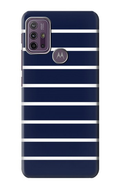 W2767 Navy White Striped Hard Case and Leather Flip Case For Motorola Moto G10 Power