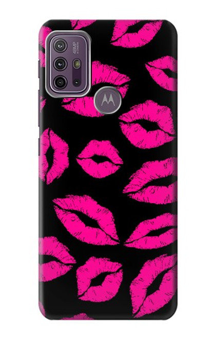 W2933 Pink Lips Kisses on Black Hard Case and Leather Flip Case For Motorola Moto G10 Power