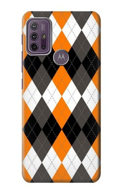 W3421 Black Orange White Argyle Plaid Hard Case and Leather Flip Case For Motorola Moto G10 Power