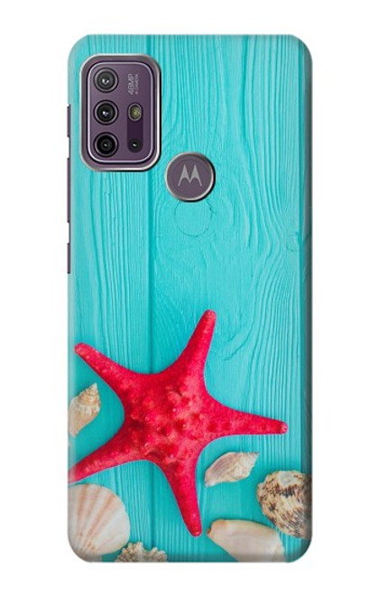 W3428 Aqua Wood Starfish Shell Hard Case and Leather Flip Case For Motorola Moto G10 Power