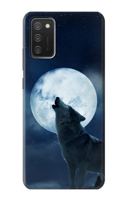W3693 Grim White Wolf Full Moon Hard Case and Leather Flip Case For Samsung Galaxy A03S