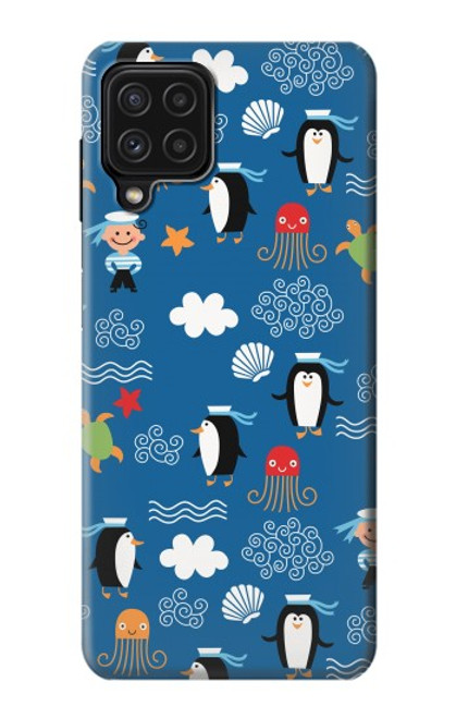 W2572 Marine Penguin Pattern Hard Case and Leather Flip Case For Samsung Galaxy A22 4G