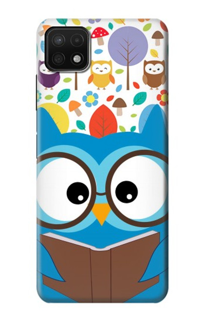 W2521 Cute Nerd Owl Cartoon Hard Case and Leather Flip Case For Samsung Galaxy A22 5G