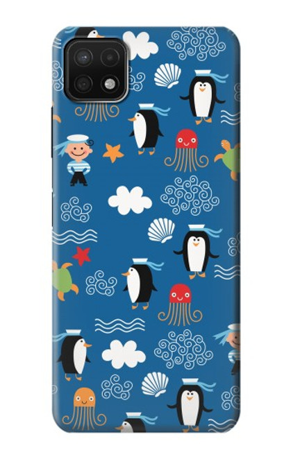 W2572 Marine Penguin Pattern Hard Case and Leather Flip Case For Samsung Galaxy A22 5G