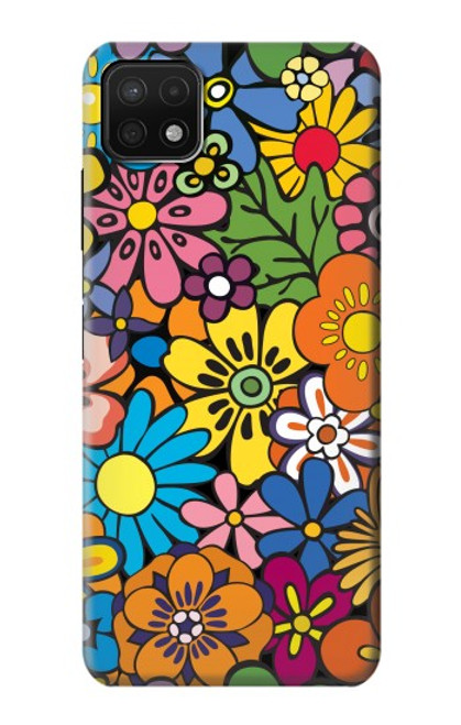 W3281 Colorful Hippie Flowers Pattern Hard Case and Leather Flip Case For Samsung Galaxy A22 5G