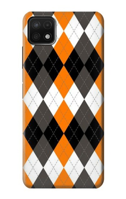 W3421 Black Orange White Argyle Plaid Hard Case and Leather Flip Case For Samsung Galaxy A22 5G