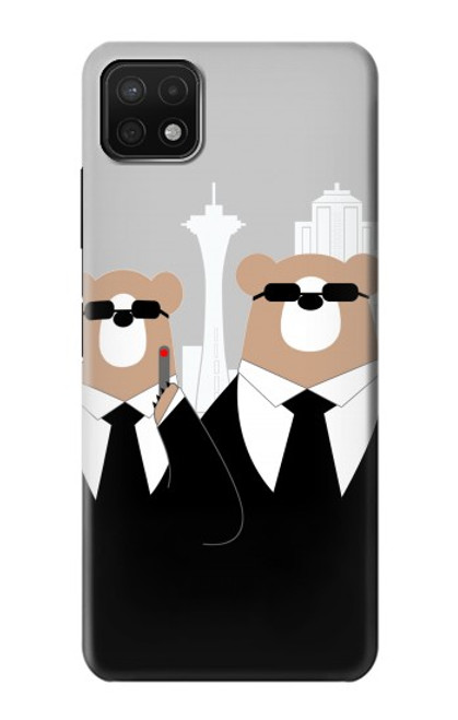 W3557 Bear in Black Suit Hard Case and Leather Flip Case For Samsung Galaxy A22 5G