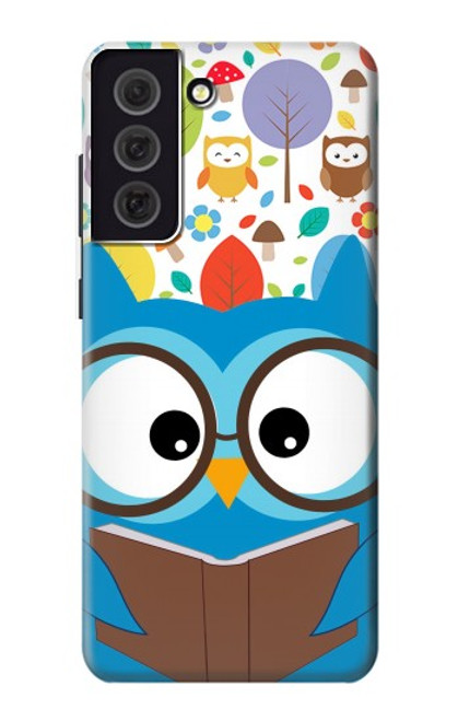 W2521 Cute Nerd Owl Cartoon Hard Case and Leather Flip Case For Samsung Galaxy S21 FE 5G