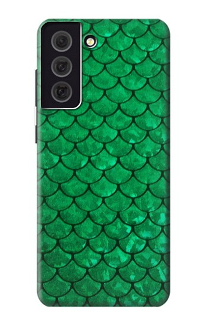 W2704 Green Fish Scale Pattern Graphic Hard Case and Leather Flip Case For Samsung Galaxy S21 FE 5G