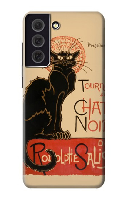 W2739 Chat Noir Black Cat Vintage Hard Case and Leather Flip Case For Samsung Galaxy S21 FE 5G