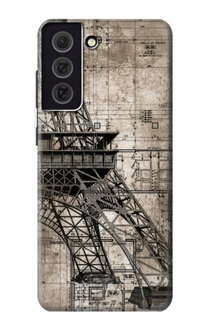 W3416 Eiffel Tower Blueprint Hard Case and Leather Flip Case For Samsung Galaxy S21 FE 5G