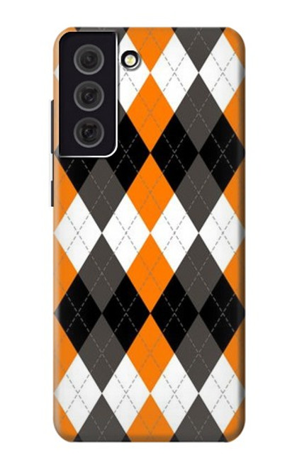 W3421 Black Orange White Argyle Plaid Hard Case and Leather Flip Case For Samsung Galaxy S21 FE 5G