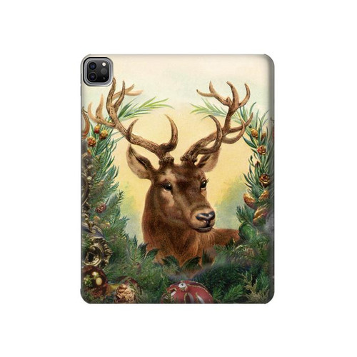 W2841 Vintage Reindeer Christmas Tablet Hard Case For iPad Pro 12.9 (2022, 2021, 2020, 2018), Air 13 (2024)