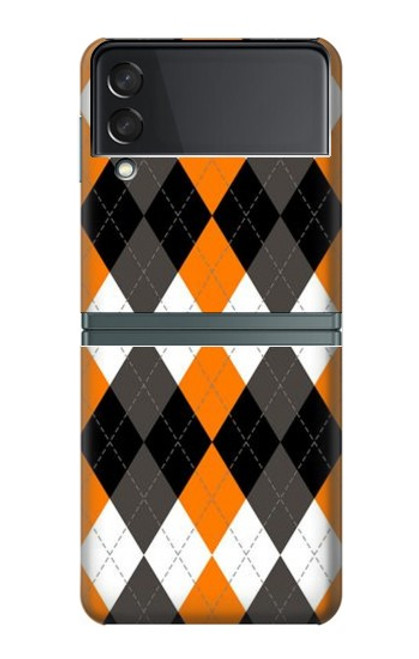 W3421 Black Orange White Argyle Plaid Hard Case For Samsung Galaxy Z Flip 3 5G