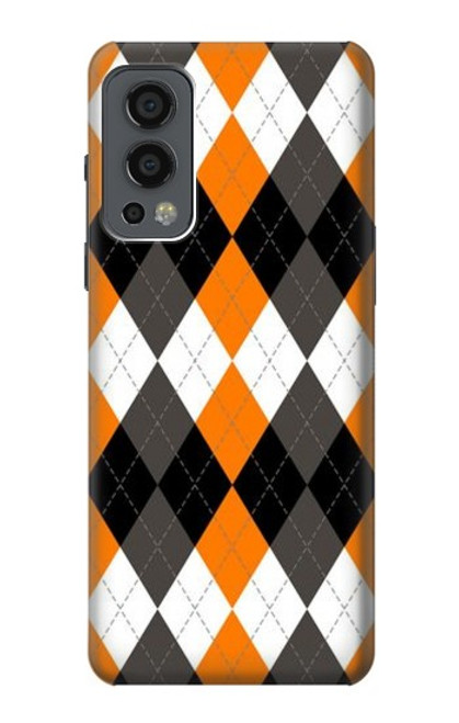 W3421 Black Orange White Argyle Plaid Hard Case and Leather Flip Case For OnePlus Nord 2 5G