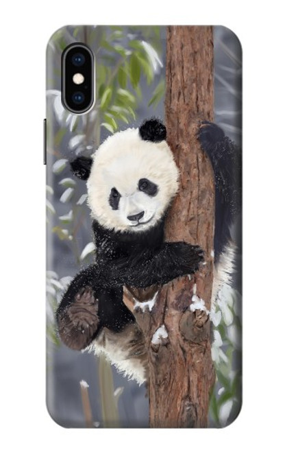 W3793 Cute Baby Panda Snow Painting Hard Case and Leather Flip Case For iPhone X, iPhone XS