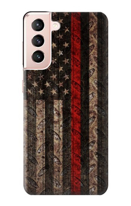 W3804 Fire Fighter Metal Red Line Flag Graphic Hard Case and Leather Flip Case For Samsung Galaxy S21 5G