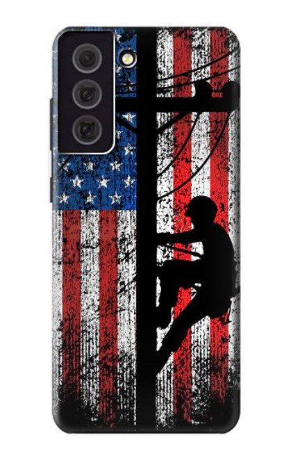 W3803 Electrician Lineman American Flag Hard Case and Leather Flip Case For Samsung Galaxy S21 FE 5G