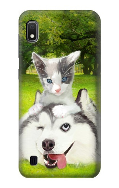 W3795 Grumpy Kitten Cat Playful Siberian Husky Dog Paint Hard Case and Leather Flip Case For Samsung Galaxy A10