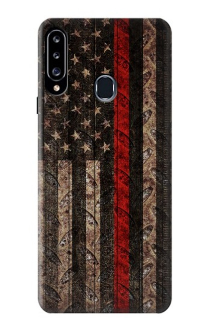 W3804 Fire Fighter Metal Red Line Flag Graphic Hard Case and Leather Flip Case For Samsung Galaxy A20s